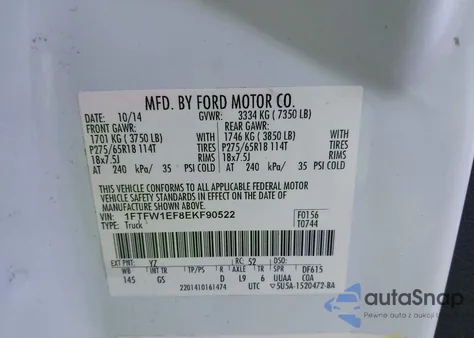 2014 Ford F-150 Xlt z USA, uszkodzony, nr VIN 1FTFW1EF8EKF90522